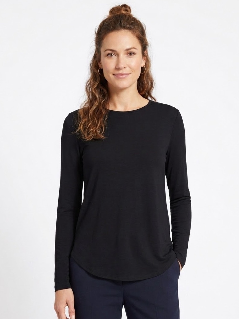 Theory Black Long-Sleeve Crewneck Top Snall